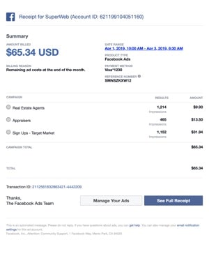 facebook ads receipts